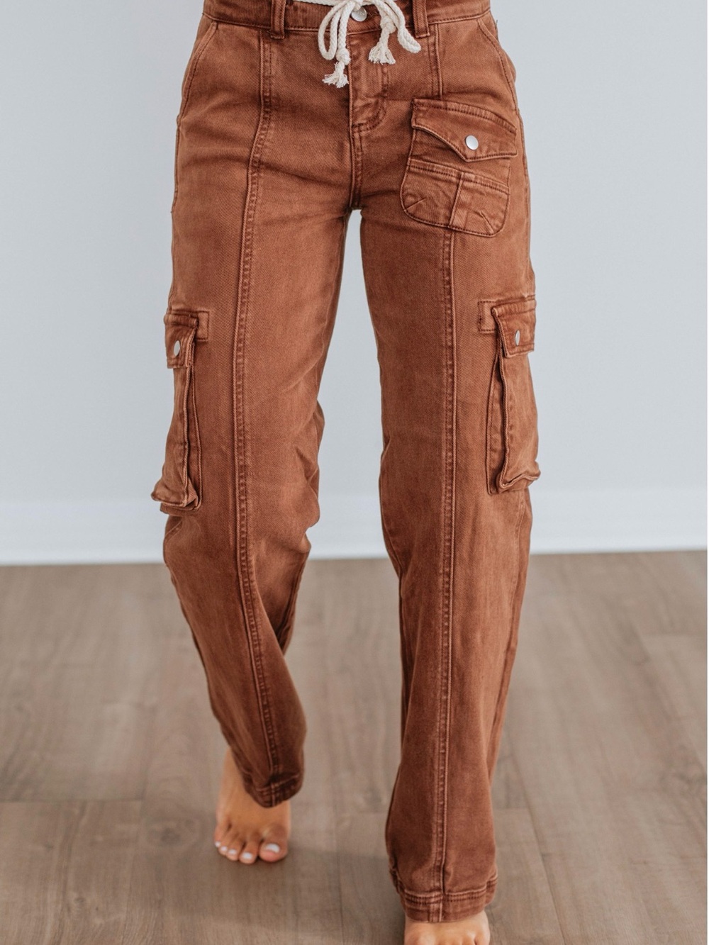 Risen Jeans Straight Leg Cargo Jeans — Cocoa Brown - Picture 2 of 10